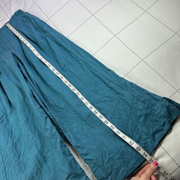 Athleta Pants Womens 2 Teal Playa Linen Wide Leg Crop Slit Relaxed Casual Resort - Picture 12 of 13